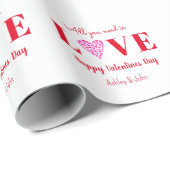 Valentijnsdag Love Script Hearts Red White Cadeaupapier (Rol Hoek)