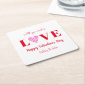 Valentijnsdag Love Script Red Heart Kartonnen Onderzetters (Schuin)