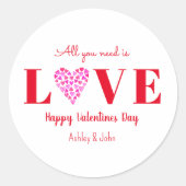 Valentijnsdag Love Script Red White Ronde Sticker (Voorkant)