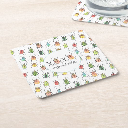 Valentijnsdag Lovebugs Kartonnen Onderzetters (Schuin)