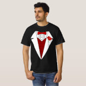 Valentijnsdag Lover Tuxedo T-Shirt met Red Rose (Voorkant volledig)