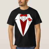 Valentijnsdag Lover Tuxedo T-Shirt met Red Rose (Voorkant)