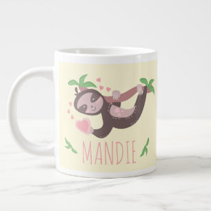 Valentijnsdag Luiaard Hartjes Geel Roze Grote Koffiekop