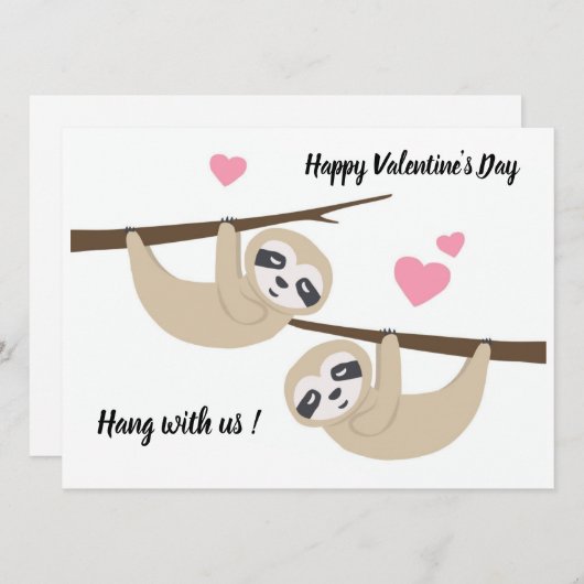 Valentijnsdag luiaard vlakke kaart (Voorkant / Achterkant)