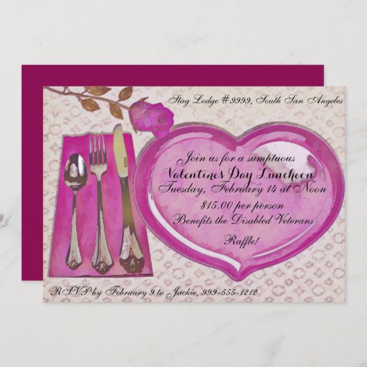 Valentijnsdag Luncheon Uitnodiging (Voorkant / Achterkant)