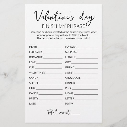 Valentijnsdag Maak mijn zin af Bewerkbaar spel (Voorkant)