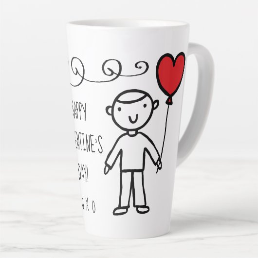 Valentijnsdag Mam Red Heart Cartoon XOXO Boy Latte Mok (Rechterhoek)