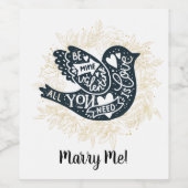 Valentijnsdag Marry Me Goud Bloemen Folk Art Bird Wijn Etiket (Enkel label)