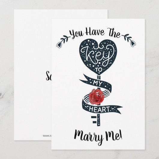 Valentijnsdag Marry Me proposal key to my Heart Feestdagenkaart (Voorkant / Achterkant)