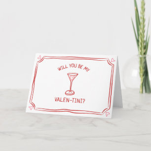 Valentijnsdag Martini Whimsical Rood en roze Kaart
