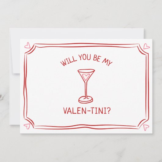 Valentijnsdag Martini Whimsical Rood en roze Kaart (Voorkant)