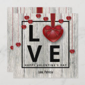 Valentijnsdag Matig Rustisch Hout LOVE Red Hearts Feestdagenkaart (Voorkant / Achterkant)