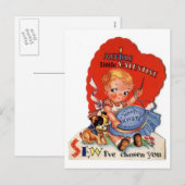 Valentijnsdag Meisje Naaien Feestdagenkaart (Voorkant / Achterkant)