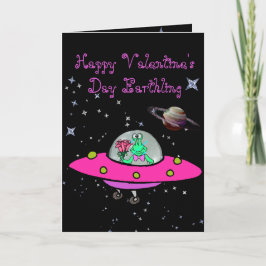 Valentijnsdag met Alien in een ruimteschip Feestdagen Kaart