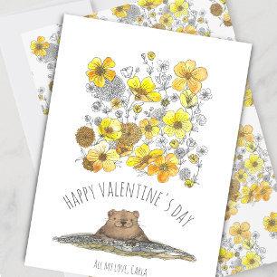 Valentijnsdag met bosmarmot en boterbloemen feestdagenkaart