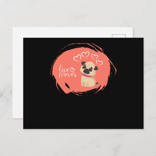 Valentijnsdag met Cute Pug Dog Briefkaart (Voorkant / Achterkant)