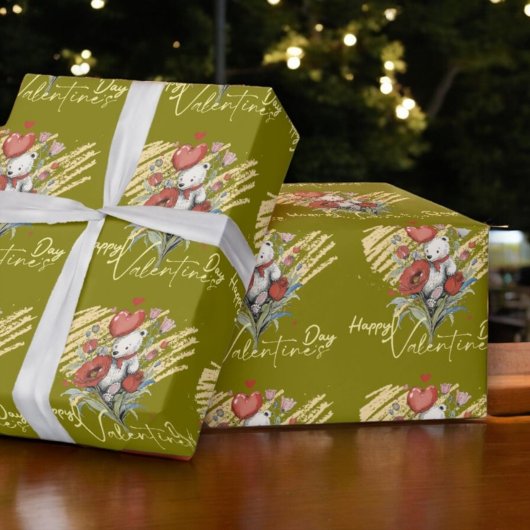 Valentijnsdag met de rijke teddybeer cadeaupapier