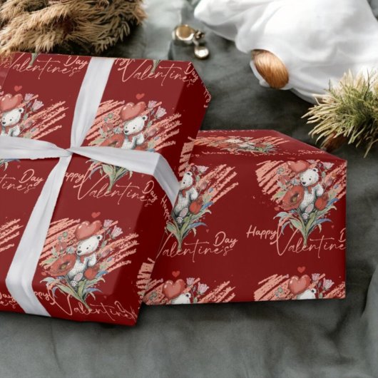 Valentijnsdag met de rijke teddybeer cadeaupapier