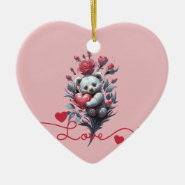 Valentijnsdag met de rijke teddybeer keramisch ornament