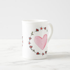 Valentijnsdag met handbeschilderde roze Waterverf  Porselein Kop