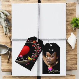 Valentijnsdag met kanarievogel cadeaulabel