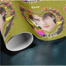 Valentijnsdag met kanarievogel cadeaupapier