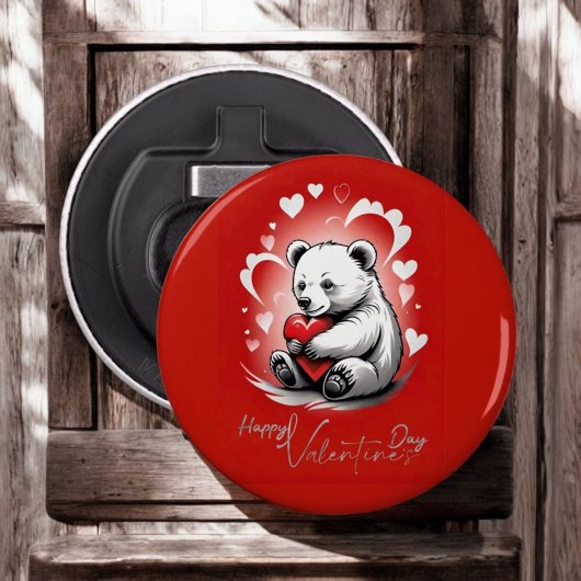 Valentijnsdag met rijke teddybeer button flesopener