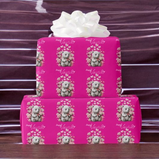 Valentijnsdag met rijke teddybeer cadeaupapier