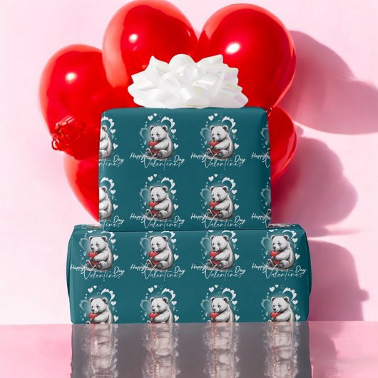 Valentijnsdag met rijke teddybeer cadeaupapier