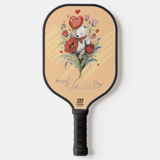 Valentijnsdag met rijke teddybeer pickleball paddle (Voorkant)