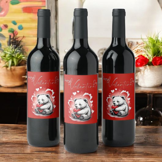 Valentijnsdag met rijke teddybeer wijn etiket
