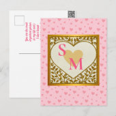 Valentijnsdag met rode initiaal en gouden hart briefkaart (Voorkant / Achterkant)