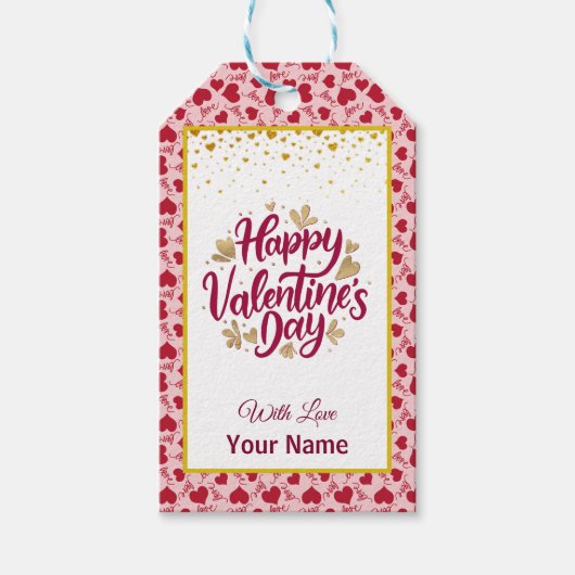 Valentijnsdag met rode initiaal en gouden hart cadeaulabel (Voorkant)
