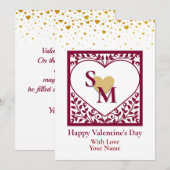 Valentijnsdag met rode initiaal en gouden hart feestdagenkaart (Voorkant / Achterkant)