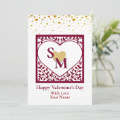 Valentijnsdag met rode initiaal en gouden hart feestdagenkaart (Staand voorkant)