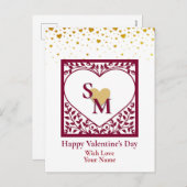 Valentijnsdag met rood Initiaal en gouden hart Feestdagenkaart (Voorkant / Achterkant)