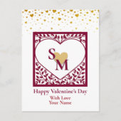 Valentijnsdag met rood Initiaal en gouden hart Feestdagenkaart (Voorkant)