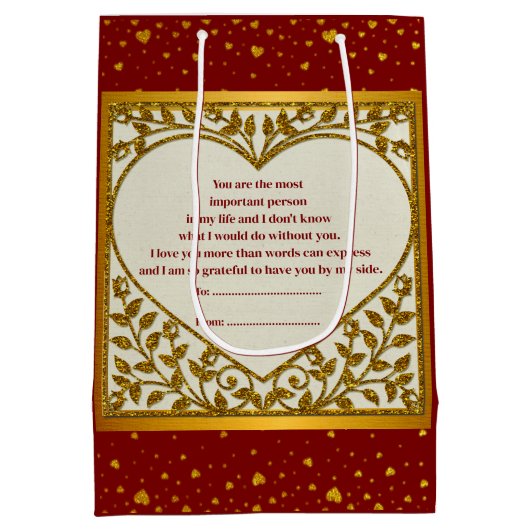 Valentijnsdag met rood Initiaal en gouden hart Medium Cadeauzakje (Achterkant)