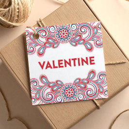Valentijnsdag met roze bloemen en krullen bedankjes labels