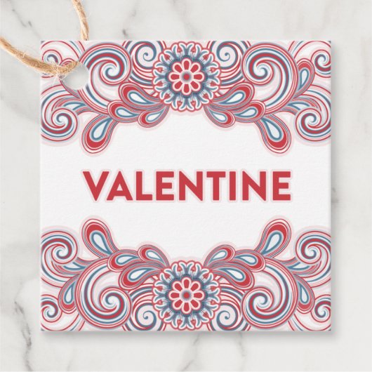 Valentijnsdag met roze bloemetjes en wervelingen bedankjes labels (Voorkant)