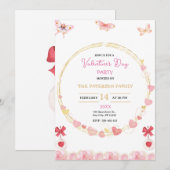 Valentijnsdag met roze en gouden harten kaart (Voorkant / Achterkant)