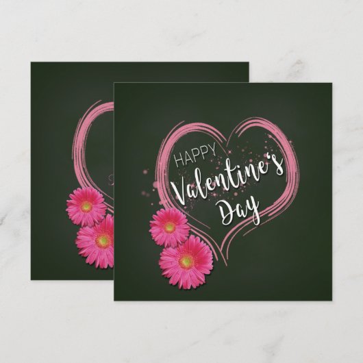 Valentijnsdag met roze hartbloemen - kaart (Voorkant / Achterkant)