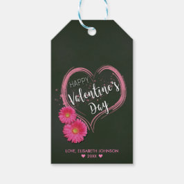 Valentijnsdag met roze hartbloemen - Label met cad Cadeaulabel