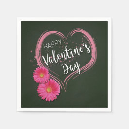 Valentijnsdag met roze hartbloemen - Papier servet