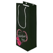 Valentijnsdag met roze hartbloemen - Wijntas Wijn Cadeautas (Voorkant Gekanteld)