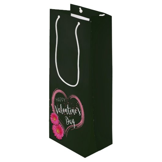 Valentijnsdag met roze hartbloemen - Wijntas Wijn Cadeautas (Voorkant Gekanteld)