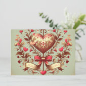 Valentijnsdag met vintage hart xoxo  feestdagenkaart (Staand voorkant)