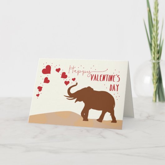 Valentijnsdag met vrolijke olifant en harten feestdagen kaart (Voorkant)
