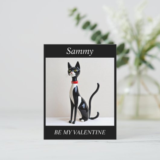 VALENTIJNSDAG Mid Century Cat, bewerkbaar Briefkaa Feestdagenkaart (Staand voorkant)