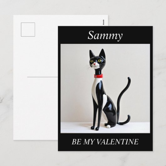 VALENTIJNSDAG Mid Century Cat, bewerkbaar Briefkaa Feestdagenkaart (Voorkant / Achterkant)